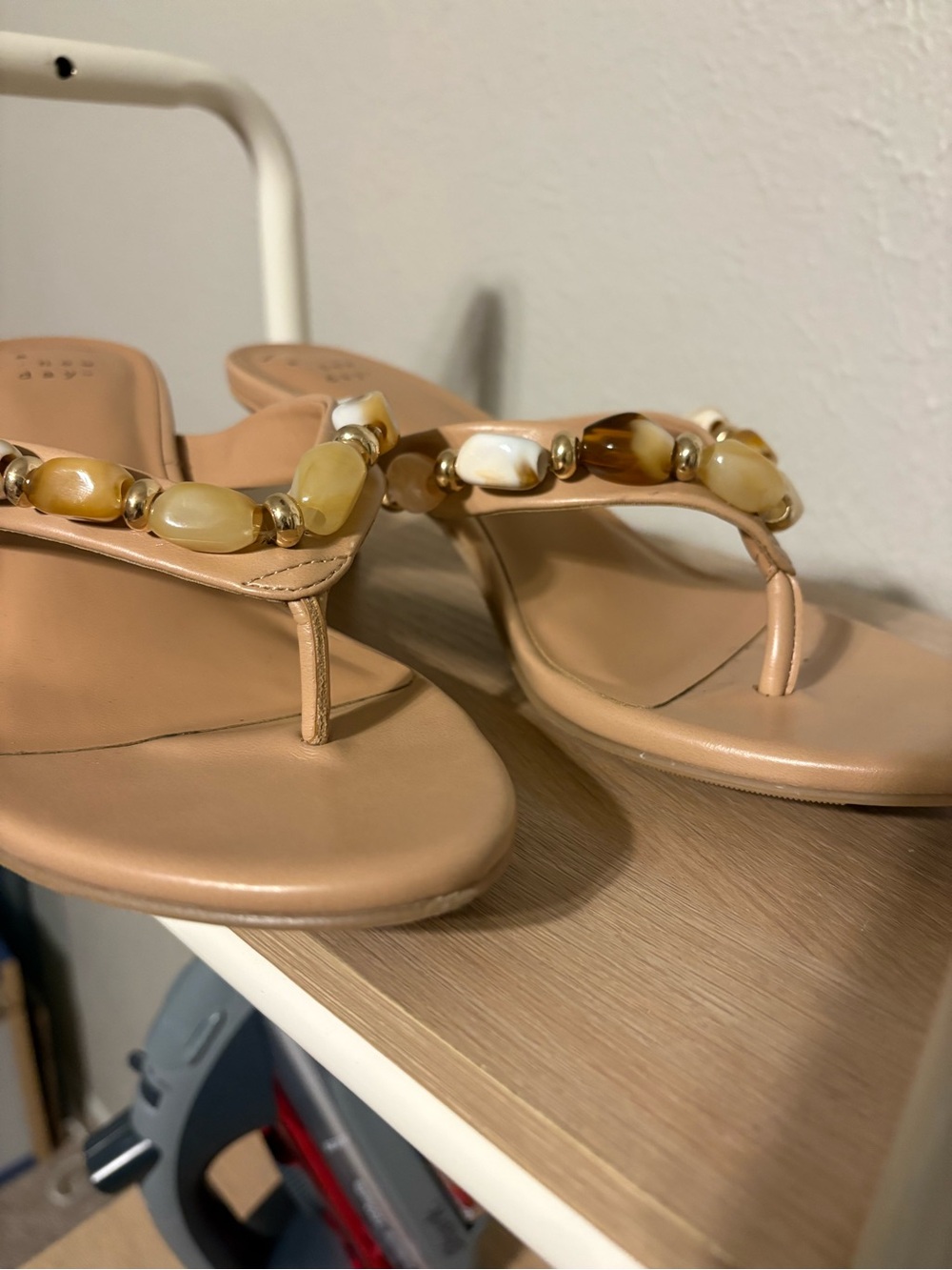 A New Day Women's Nude Beaded Thong Sandals - Elegant Neutral Casual